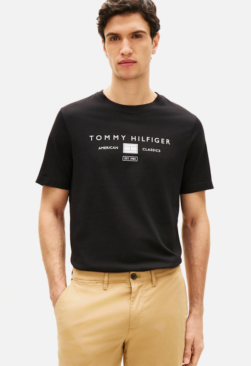 Tommy Hilfiger - BRAND LOVE MONO STACK TEE - Black