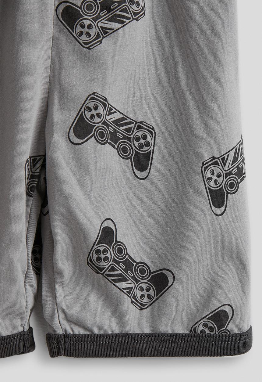 Pop Candy - Graphic tee and aop shorts pj set - grey