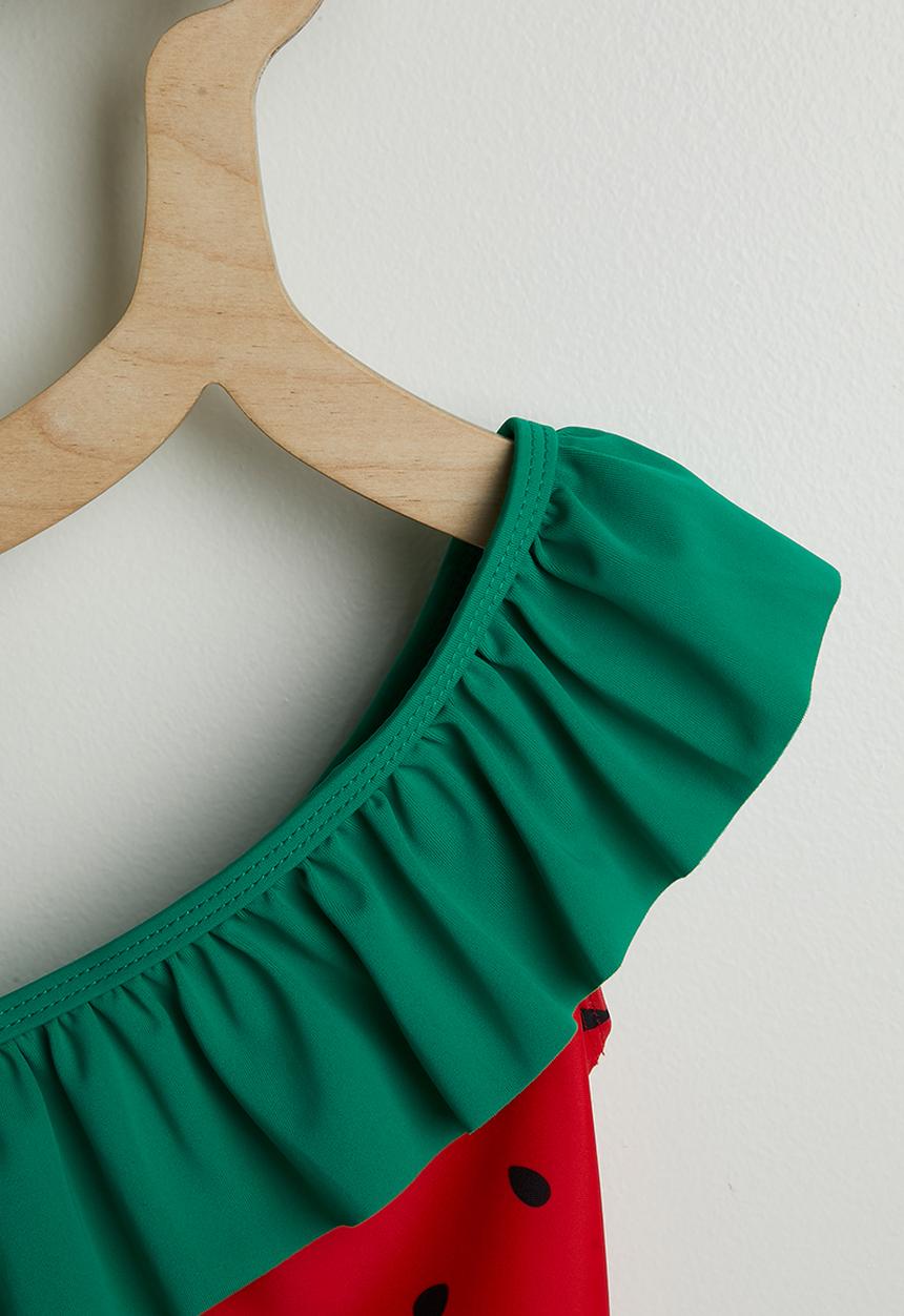 Pop Candy - One shoulder swimsuit - red & green