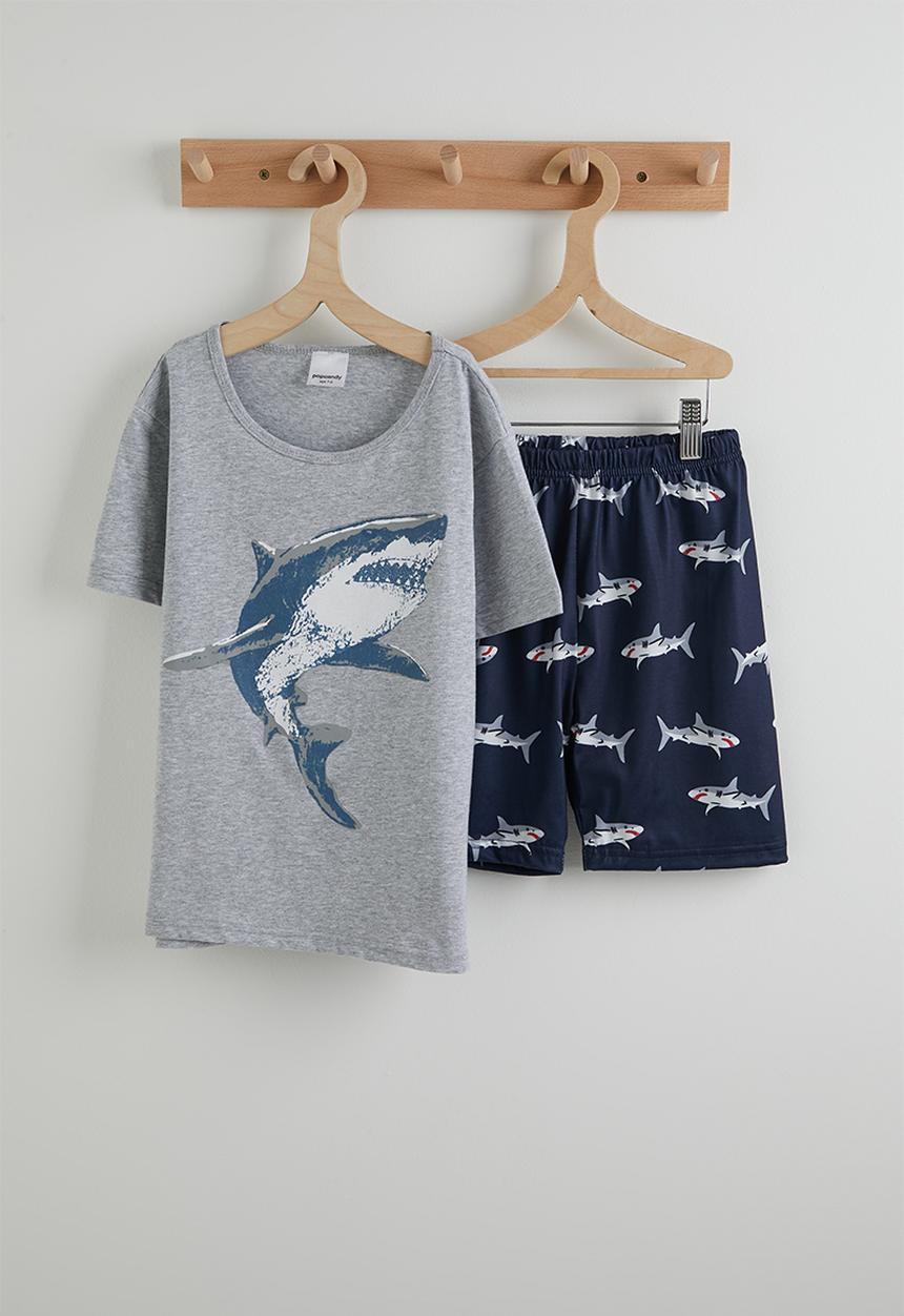 Pop Candy - Graphic tee and aop shorts - grey/navy