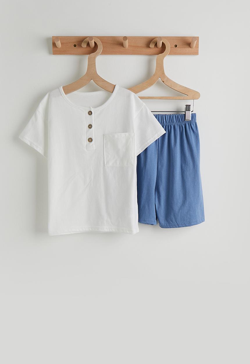 Pop Candy - Henley tee & shorts - white & navy