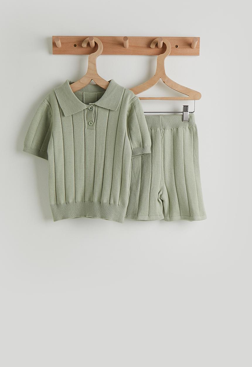 Pop Candy - Knit polo shirt & shorts - pastel green