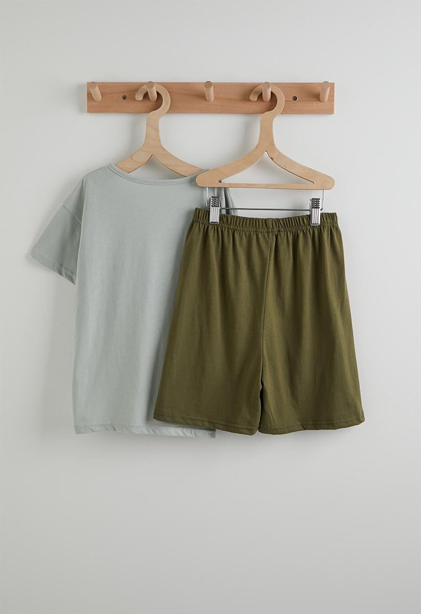 Pop Candy - Henley tee &shorts - grey & brown