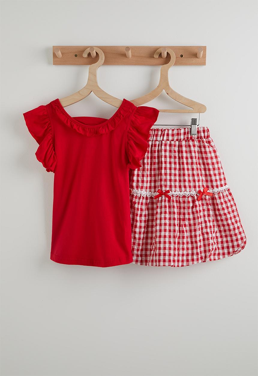 Pop Candy - Flutter sleeve top and circular skirt - red/red gingham