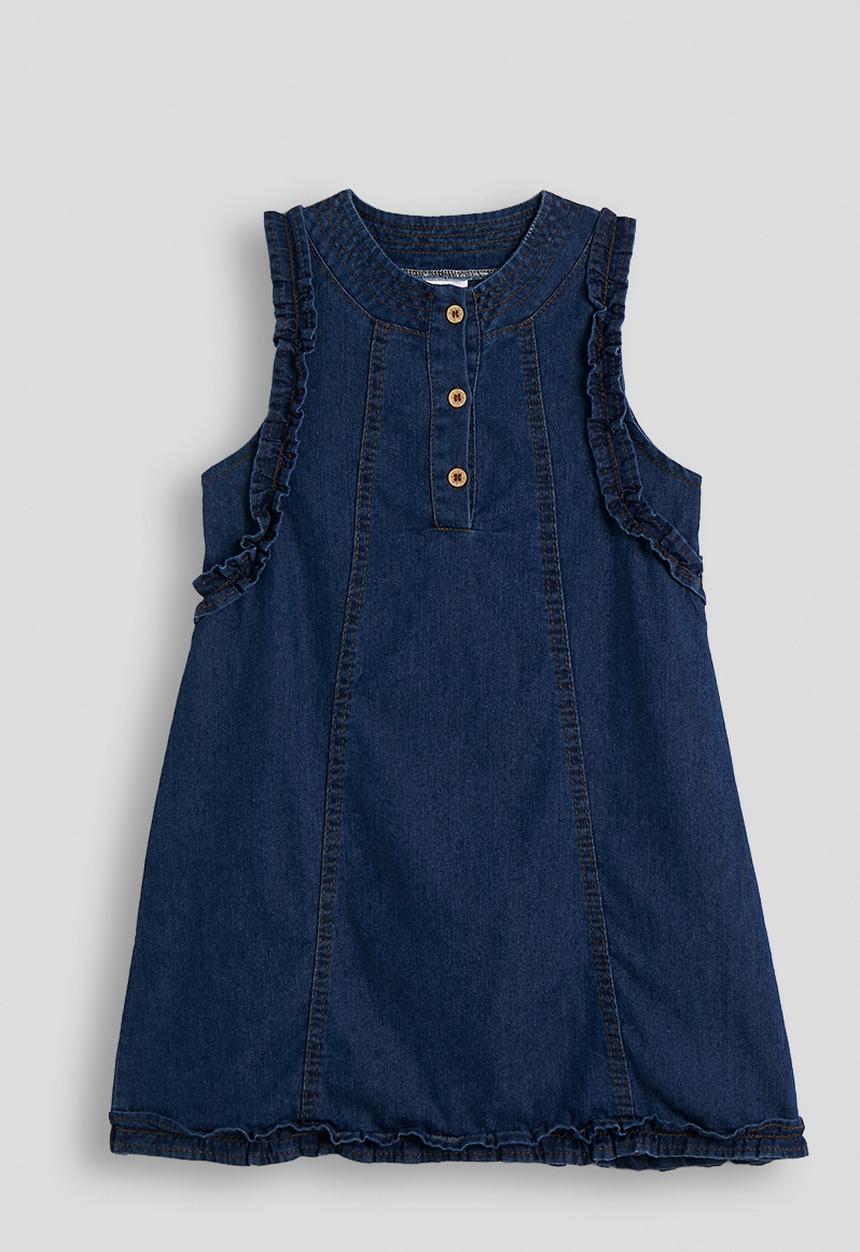 Pop Candy - Denim ruffle detail a-line dress - dark navy