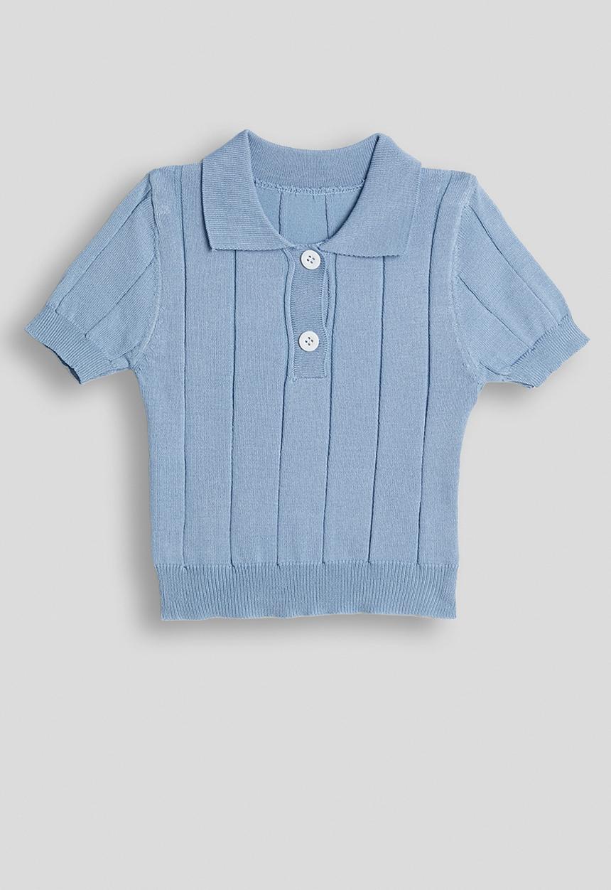 Pop Candy - Knit henley tee - powder blue