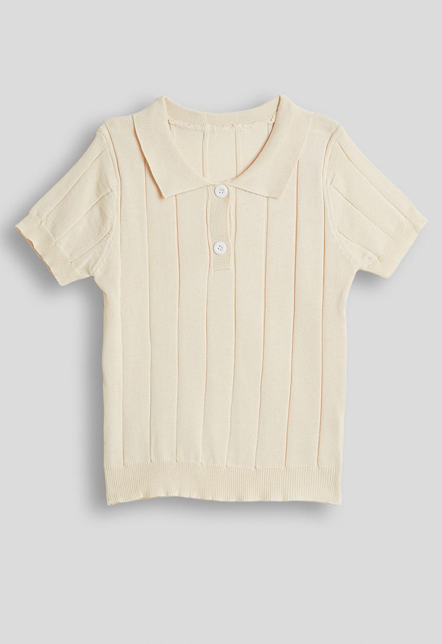 Pop Candy - Knit henley tee - cream
