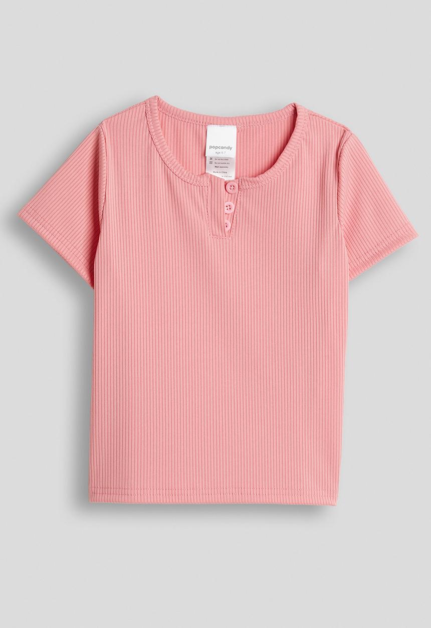 Pop Candy - Ribbed henley tee - pink