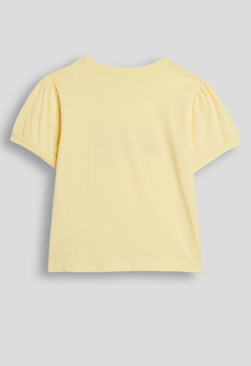Pop Candy - Floral applique puff sleeve tee - light yellow