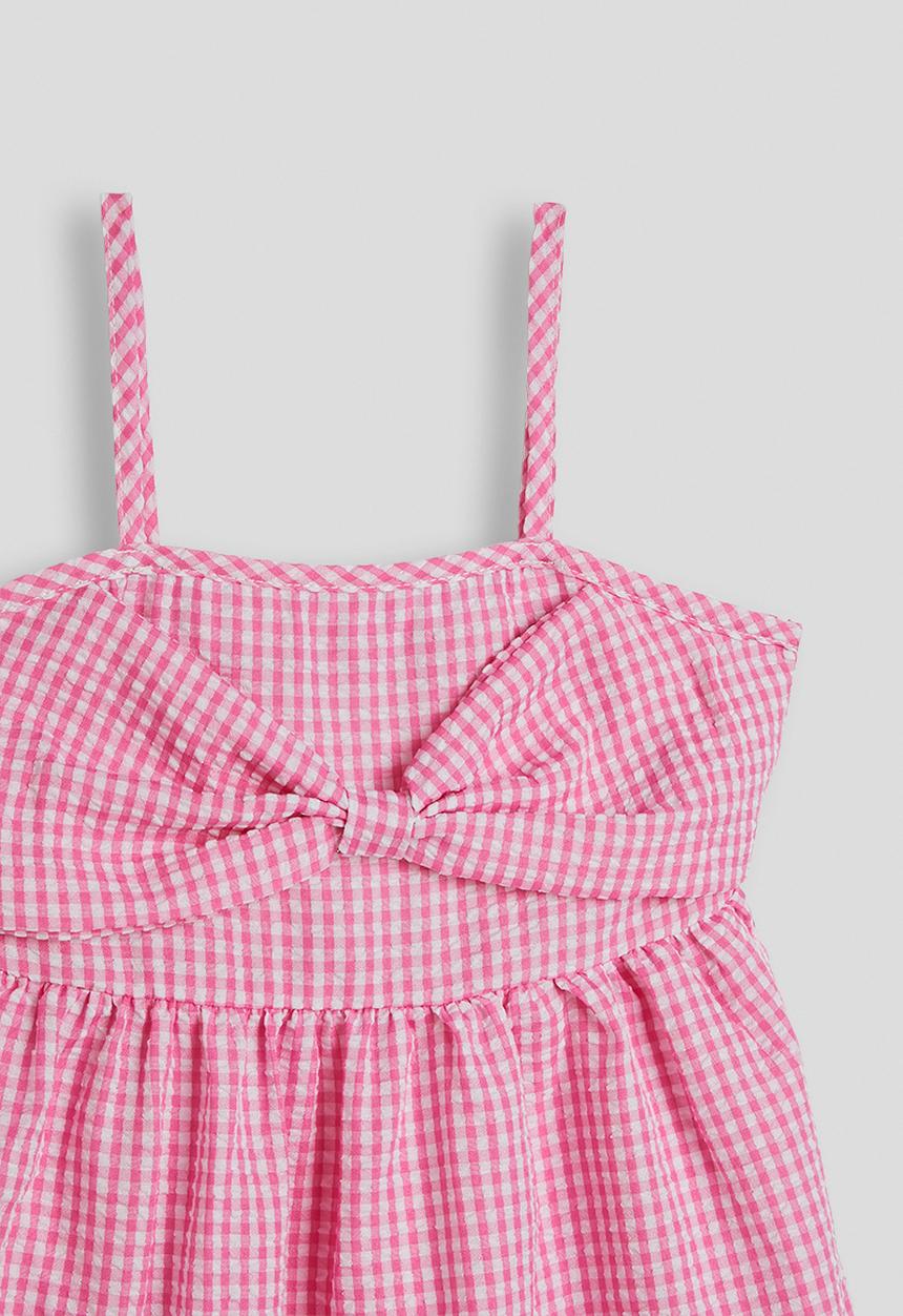 Pop Candy - Gingham spaghetti strap ruffle hem dress - pink