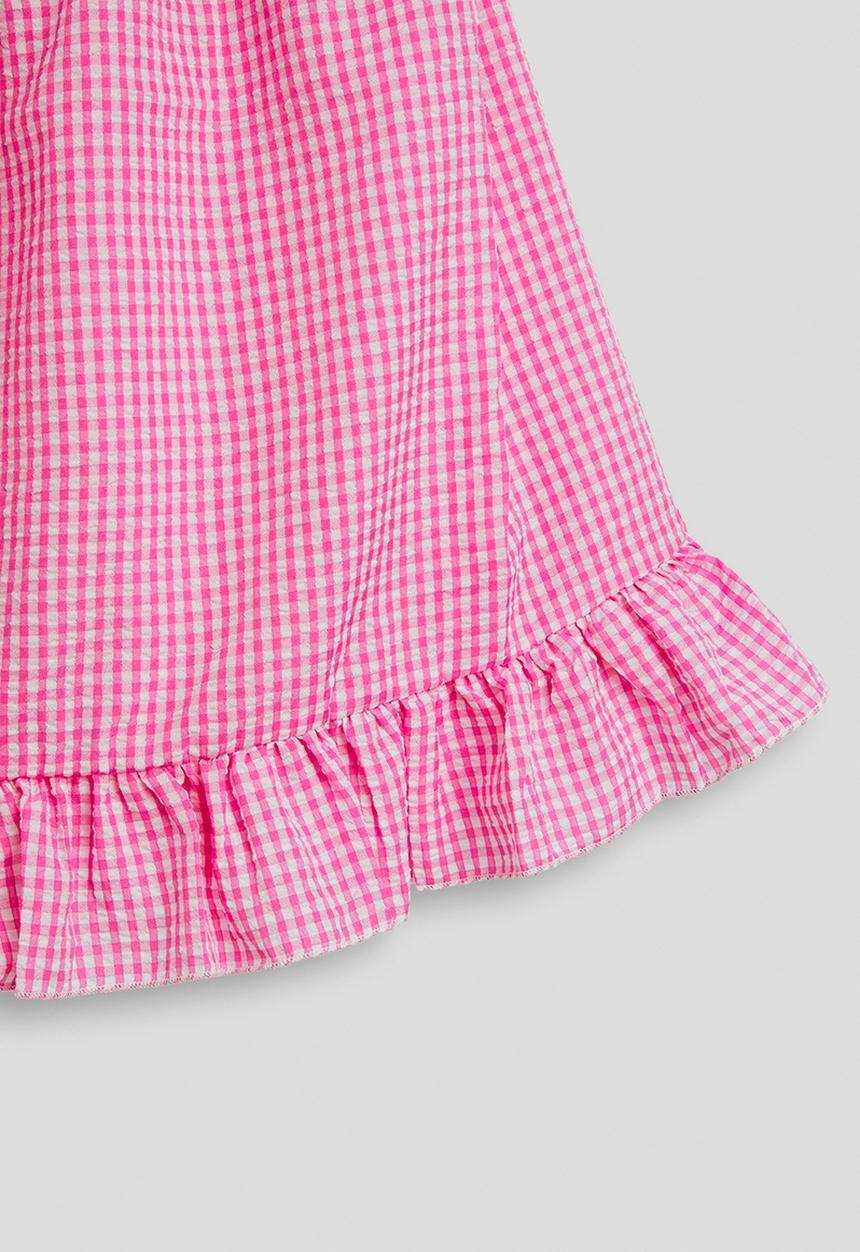 Pop Candy - Gingham spaghetti strap ruffle hem dress - pink
