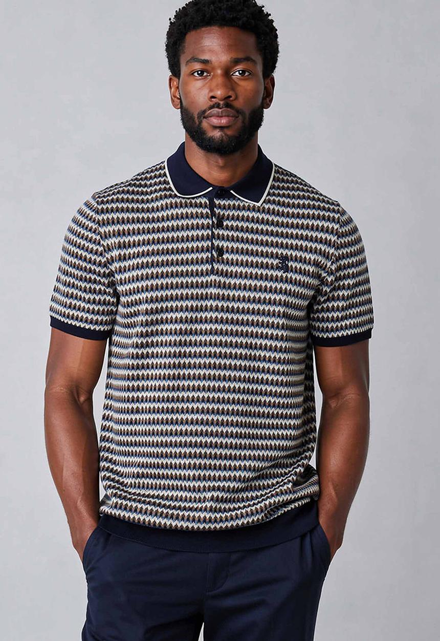 Pringle of Scotland - Damon Jacquard Multi Knitted Golfer - Navy