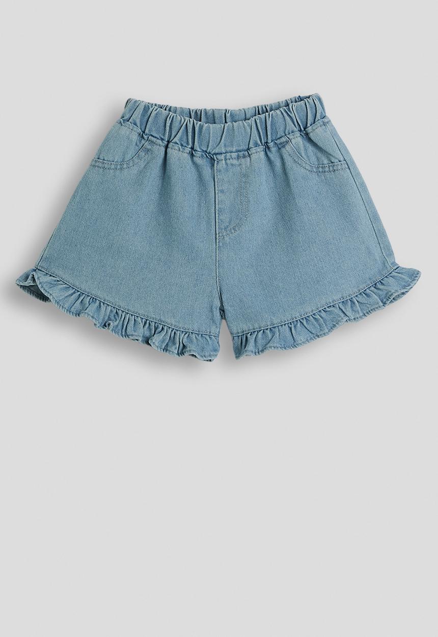 Pop Candy - Frilled hem denim shorts - blue