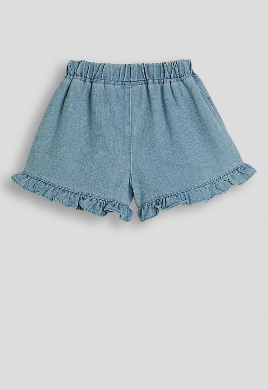 Pop Candy - Frilled hem denim shorts - blue