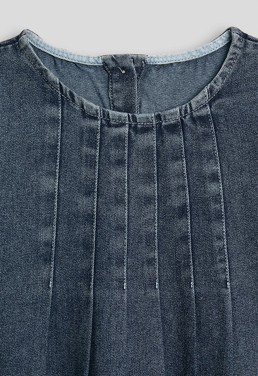Pop Candy - Pintuck bodice denim dress - navy