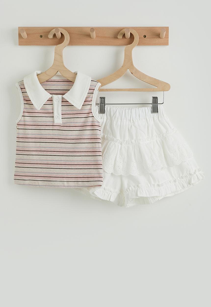Pop Candy - Collared tee and skirt - white & stripe
