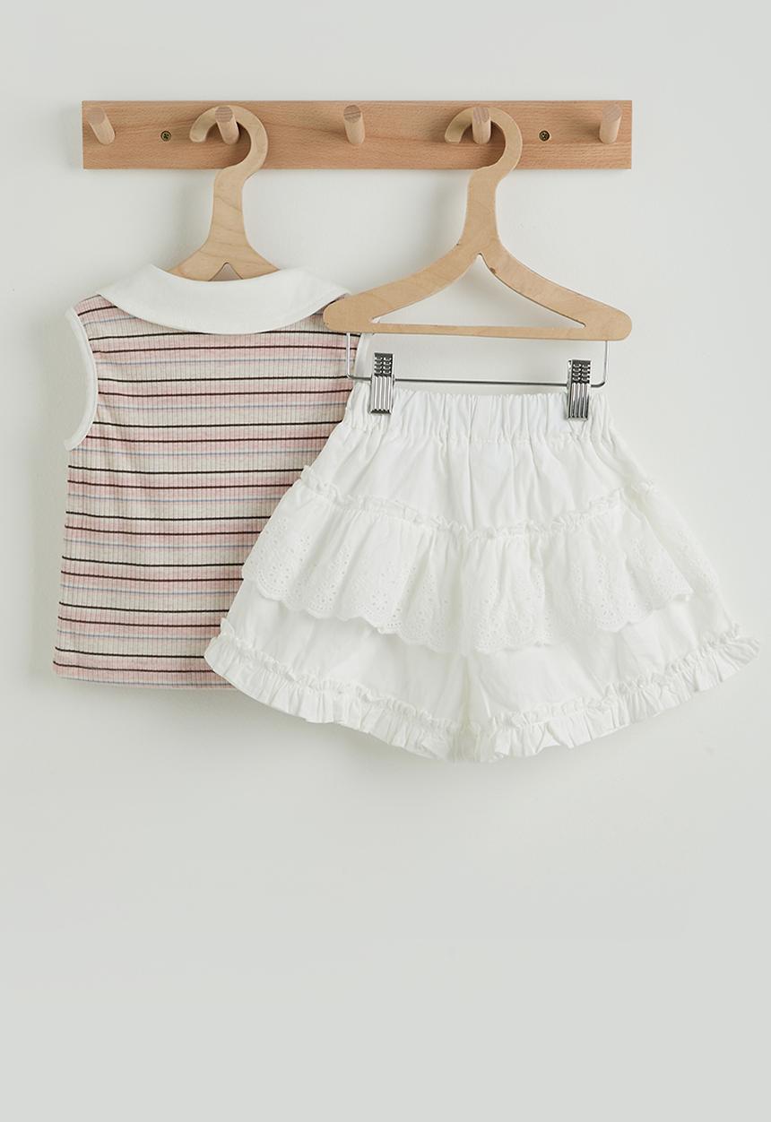 Pop Candy - Collared tee and skirt - white & stripe