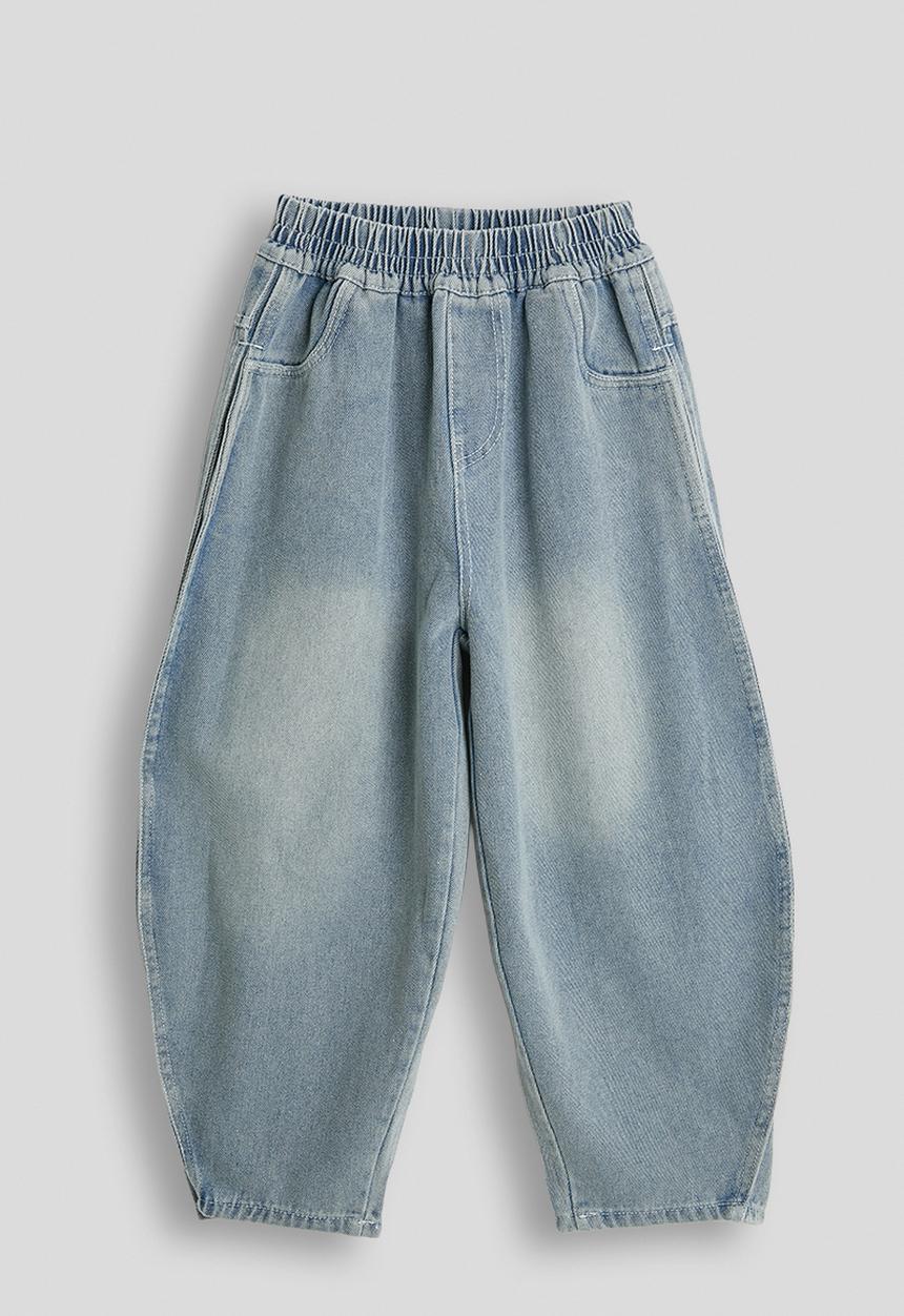 Pop Candy - Side seam pleat detail barrel leg jeans - blue