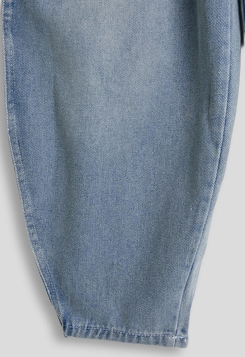 Pop Candy - Side seam pleat detail barrel leg jeans - blue