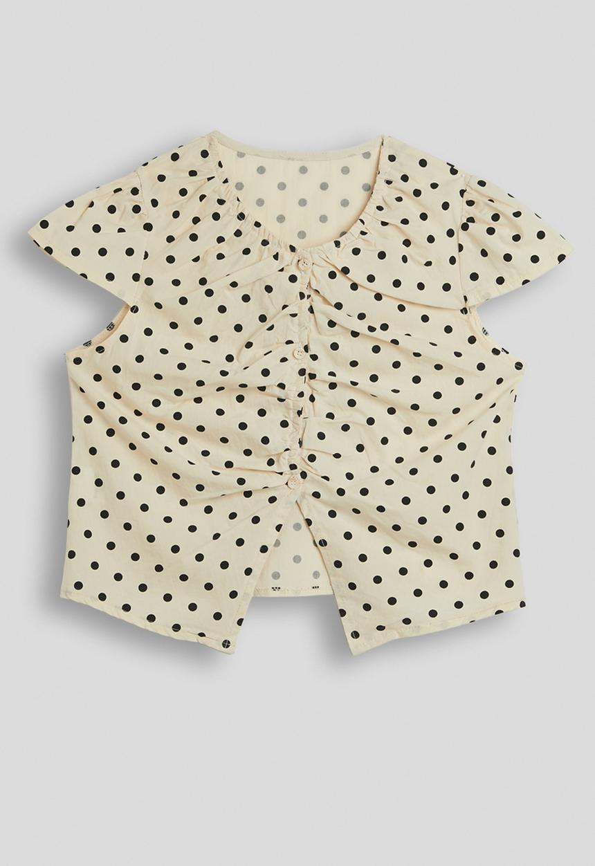 Pop Candy - Girls ruched button closure blouse - cream