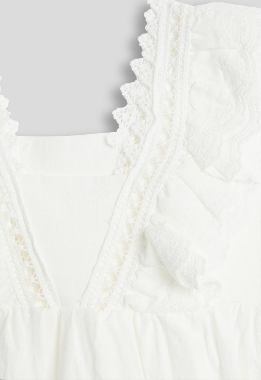 Pop Candy - Lace trimmed ruffle sleeve dress - white