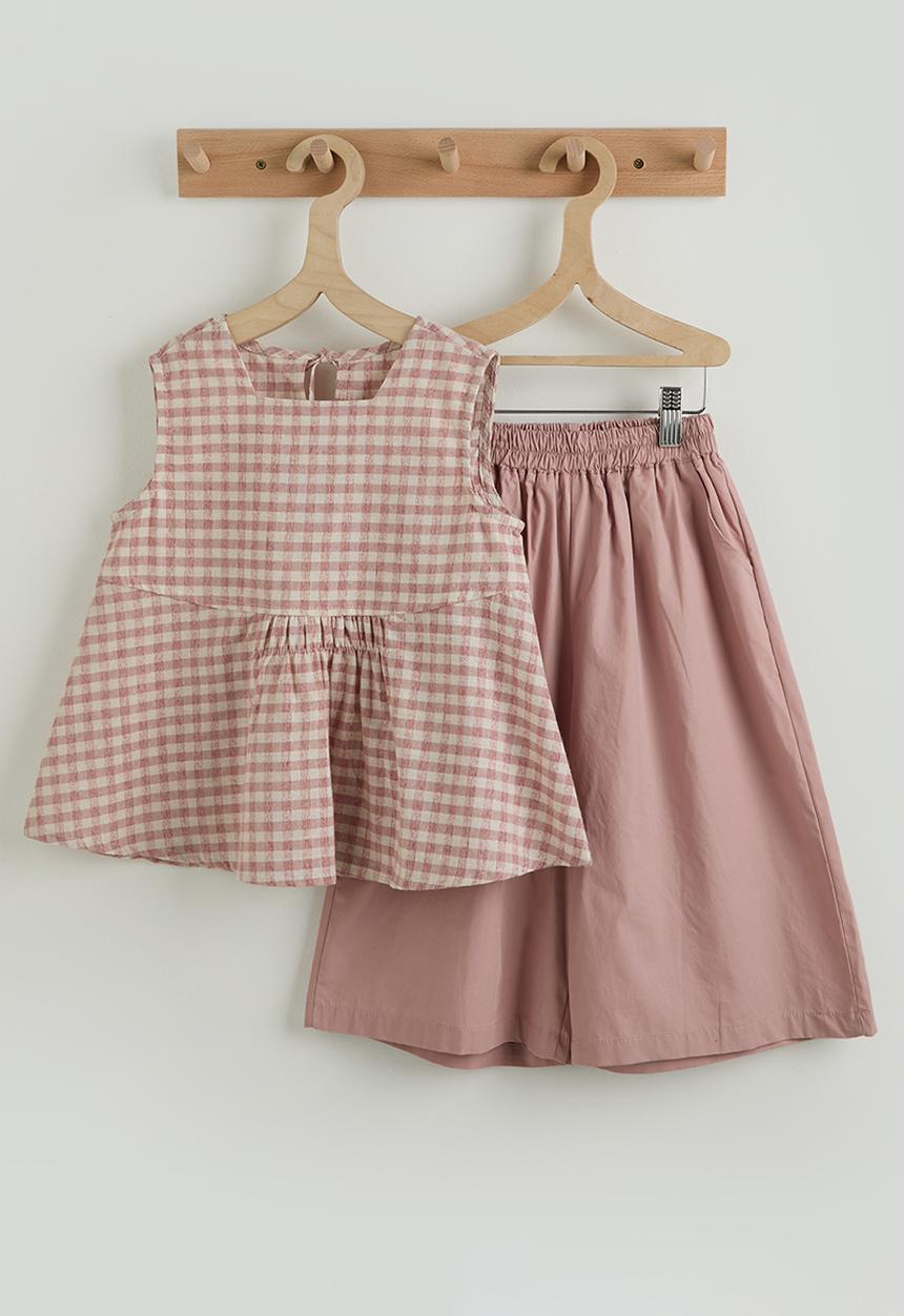 Pop Candy - Gingham peplum top & shorts - pink