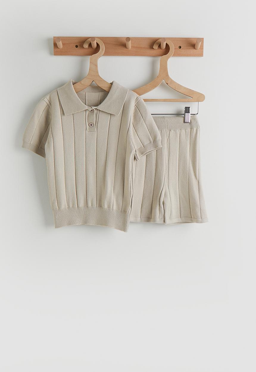Pop Candy - Knit polo shirt and shorts - light beige