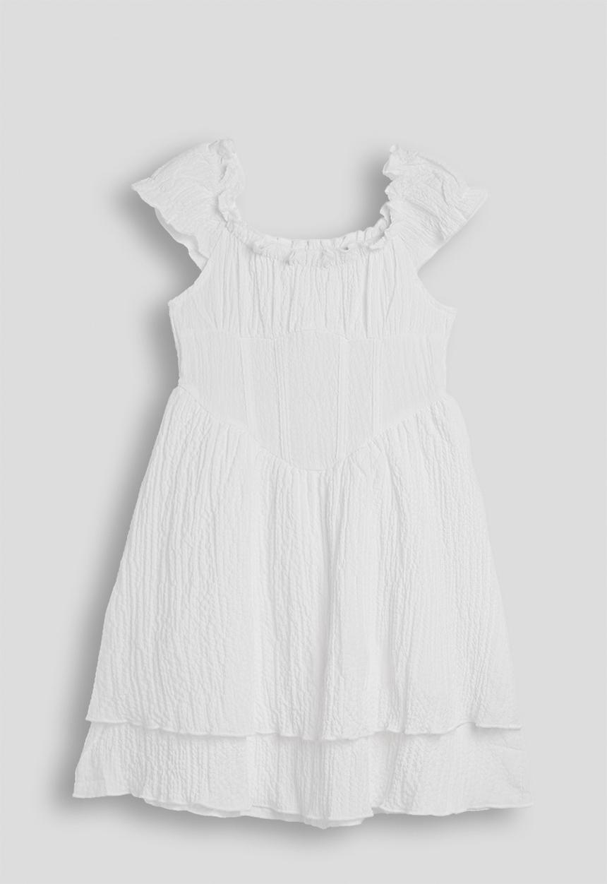 Pop Candy - Ruched bodice dress with layered skirt - white