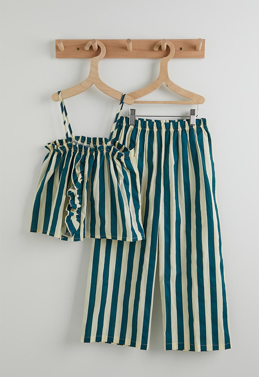 Pop Candy - Flared camisole top with wide leg pants - blue stripes
