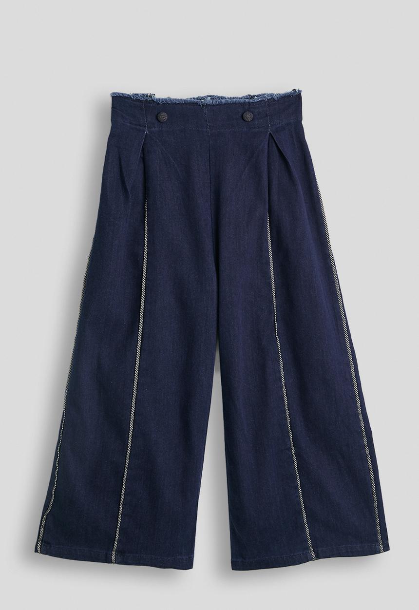 Pop Candy - Raw waistband wide leg jeans - navy
