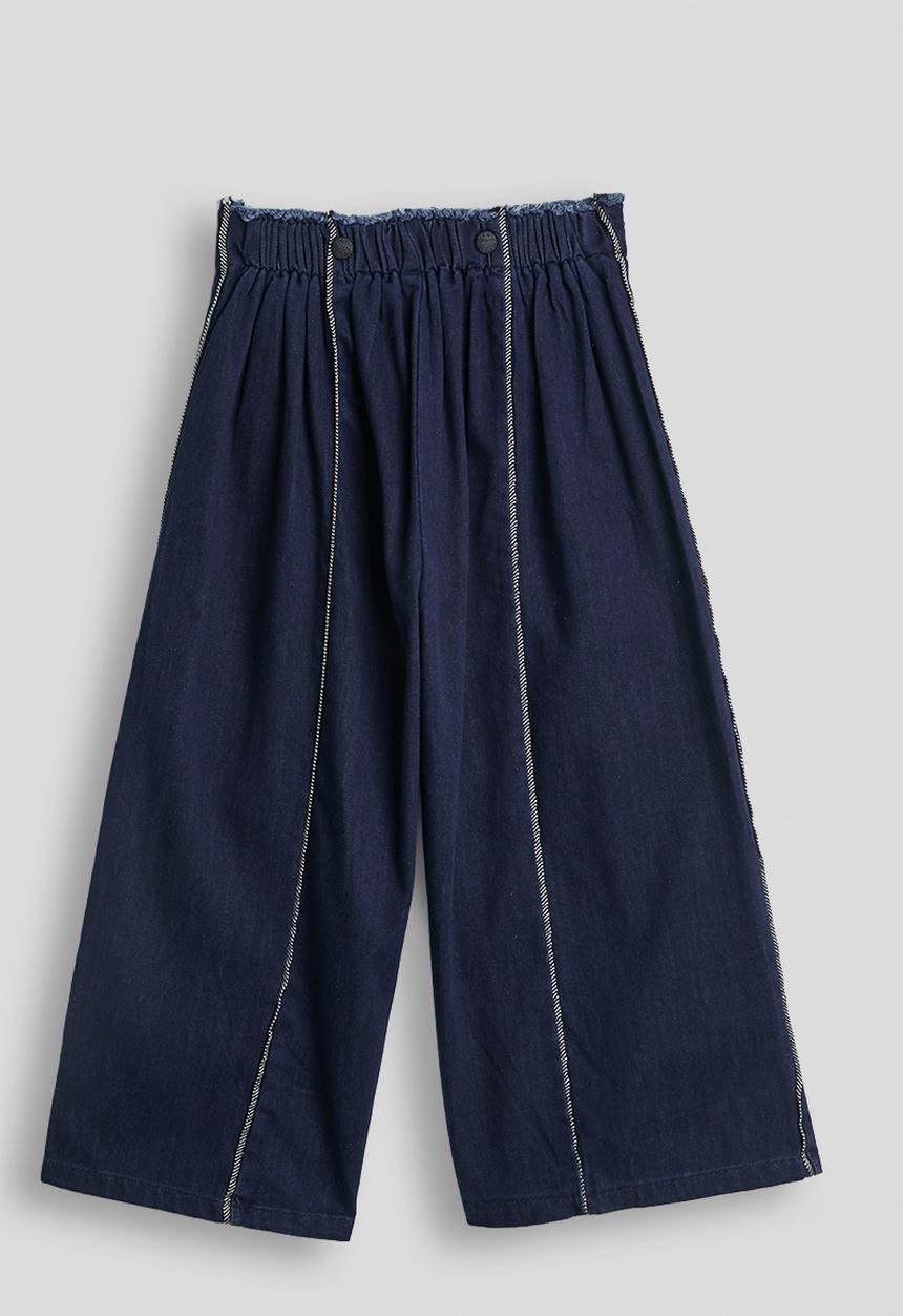 Pop Candy - Raw waistband wide leg jeans - navy