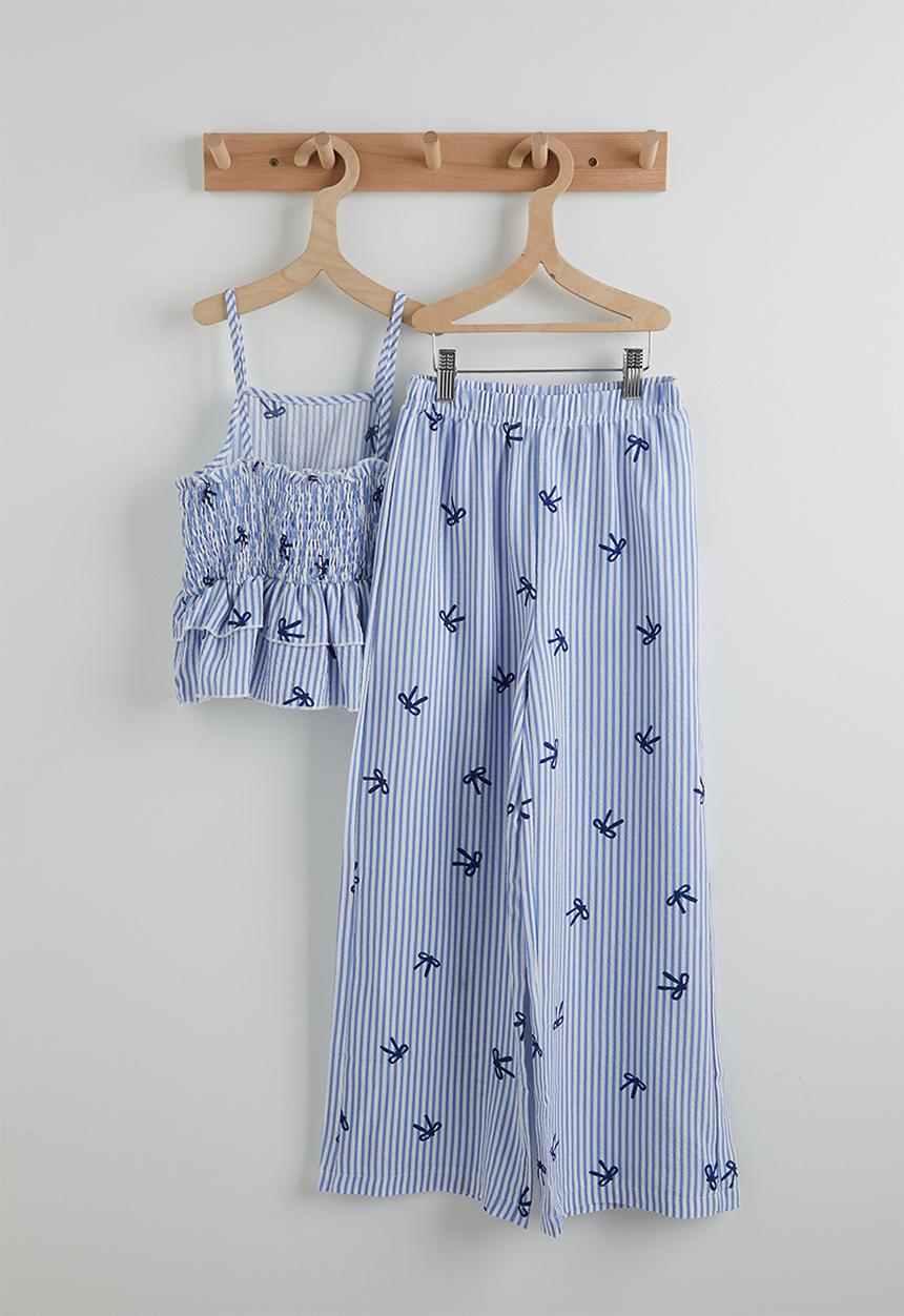 Pop Candy - Frilled peplum top & pants - light blue