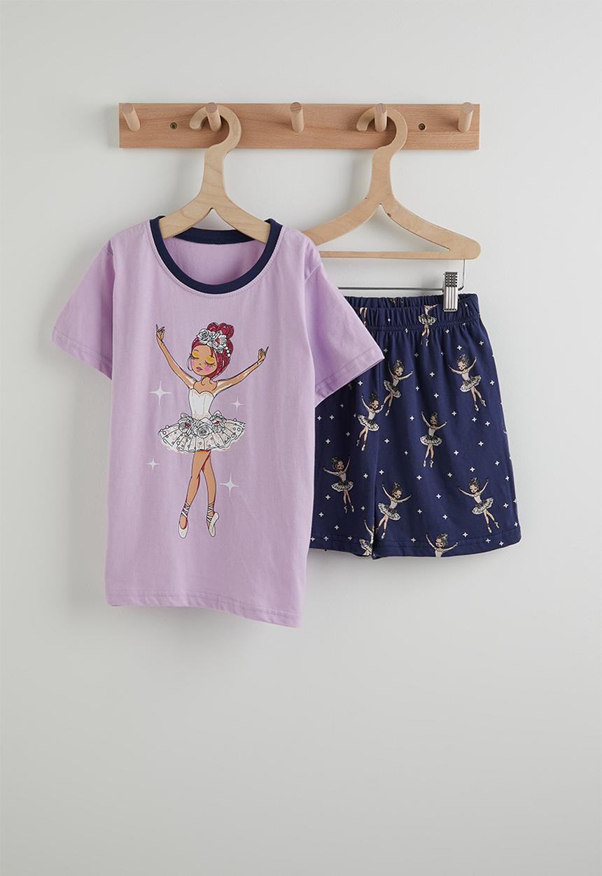 Pop Candy - Graphic tee and shorts pj set - purple/navy