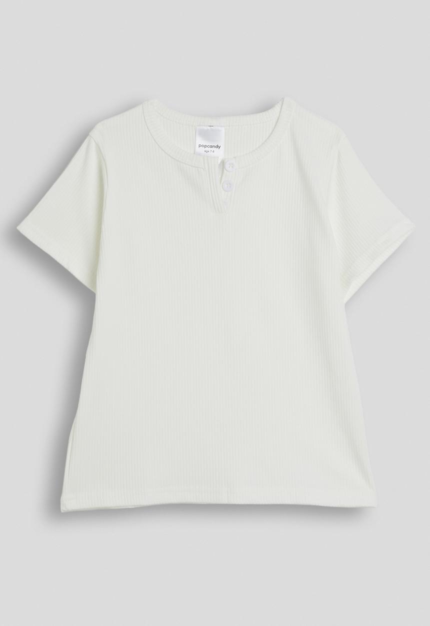 Pop Candy - Ribbed henley tee - white