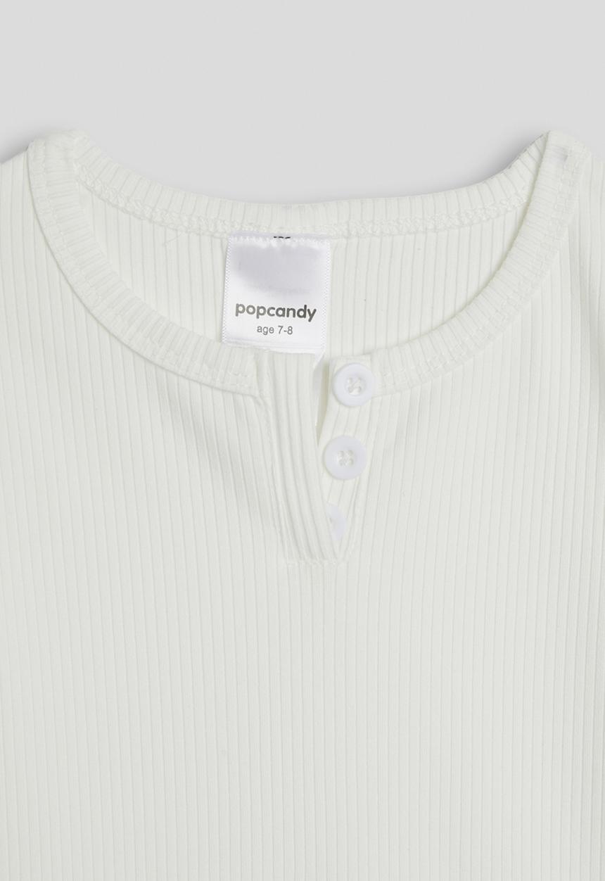 Pop Candy - Ribbed henley tee - white