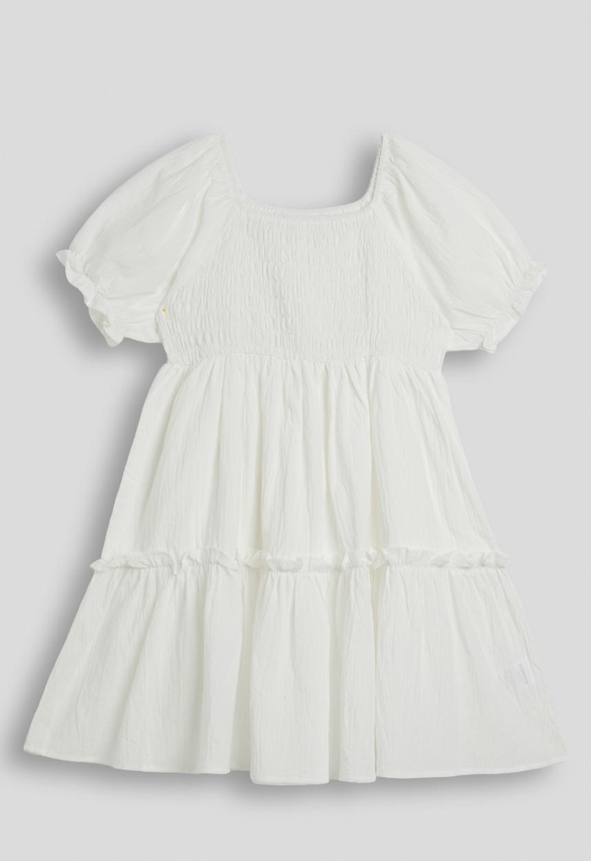 Pop Candy - Puff-sleeve tiered dress - pure white
