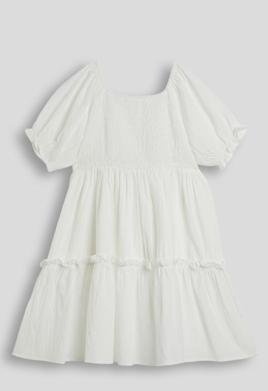 Pop Candy - Puff-sleeve tiered dress - pure white