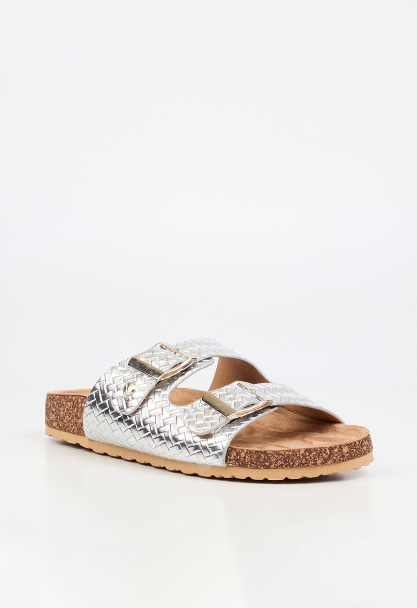 Viabeach - Qork 16 double buckle cork sandal - silver