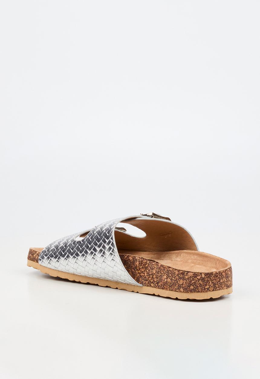 Viabeach - Qork 16 double buckle cork sandal - silver