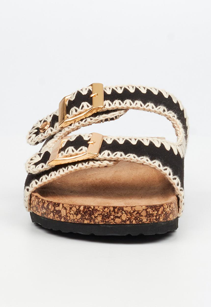 Viabeach - Qork 17 embroidered double buckle cork sandal - black