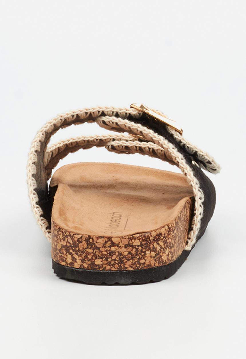Viabeach - Qork 17 embroidered double buckle cork sandal - black