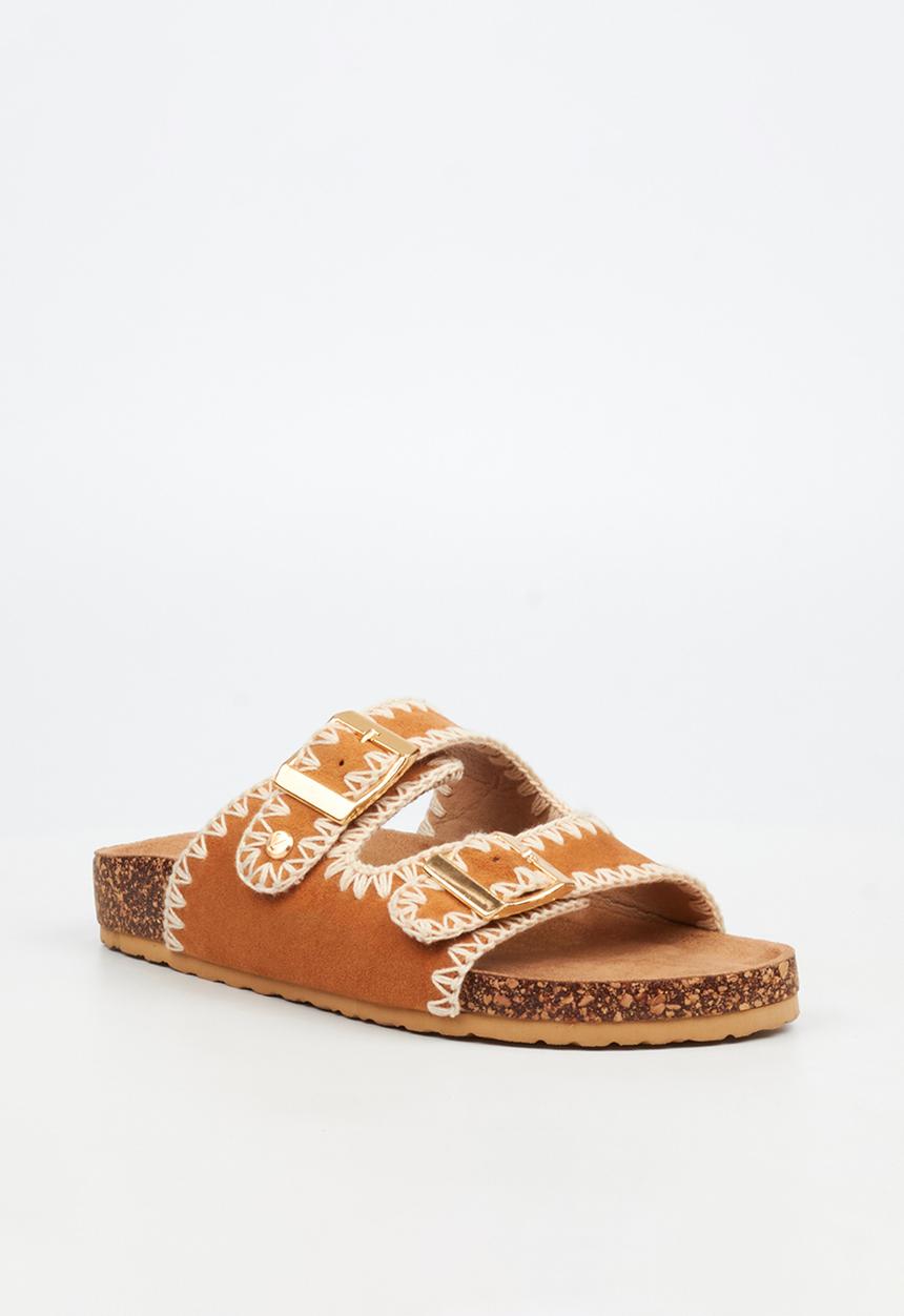 Viabeach - Qork 17 embroidered double buckle cork sandal - camel