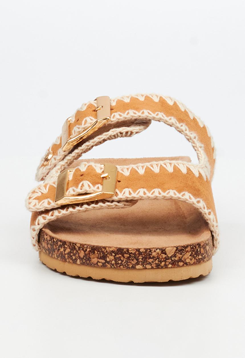 Viabeach - Qork 17 embroidered double buckle cork sandal - camel