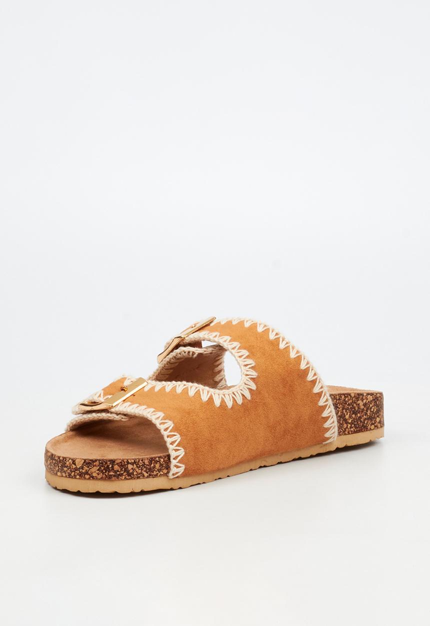 Viabeach - Qork 17 embroidered double buckle cork sandal - camel