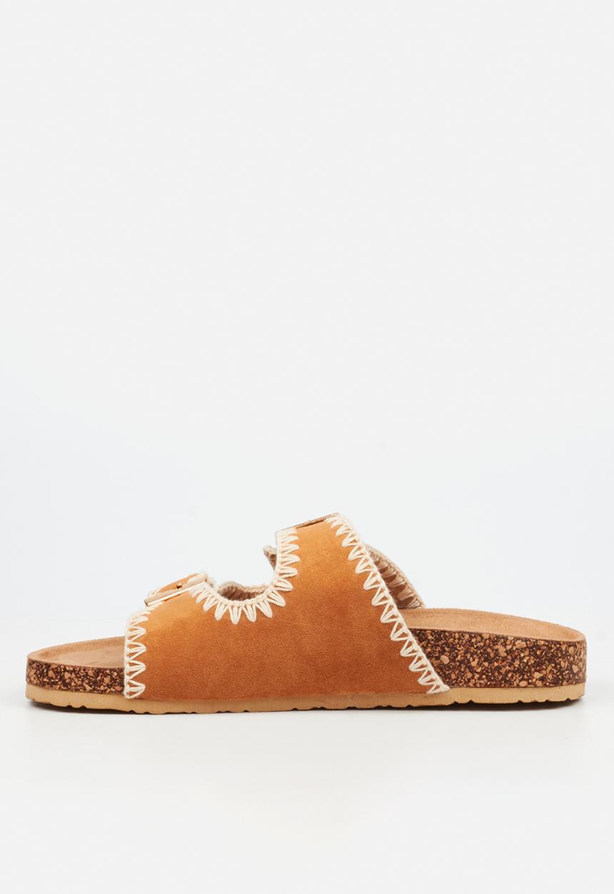 Viabeach - Qork 17 embroidered double buckle cork sandal - camel
