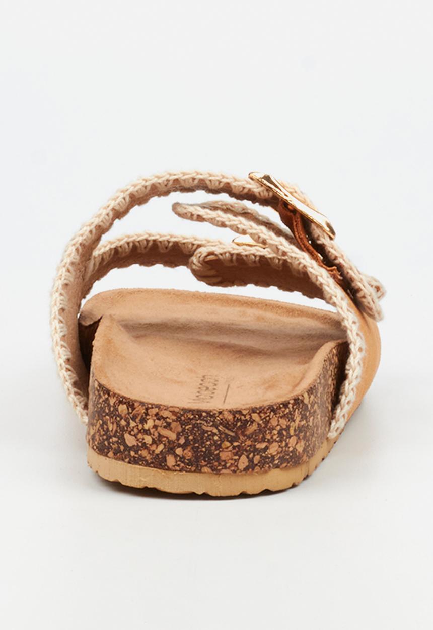 Viabeach - Qork 17 embroidered double buckle cork sandal - camel