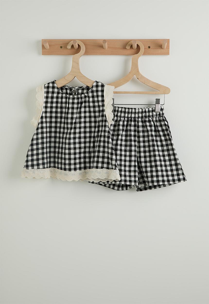 Pop Candy - Check a-line top and shorts - black