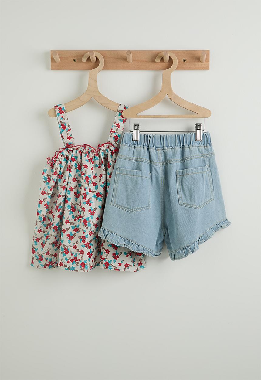 Pop Candy - Floral camisole top and ruffle denim shorts - multi 