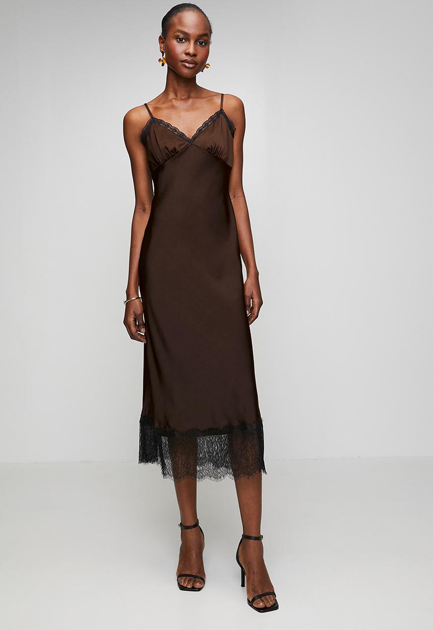 New Look - Occ willow wide lace strappy midi - Choc