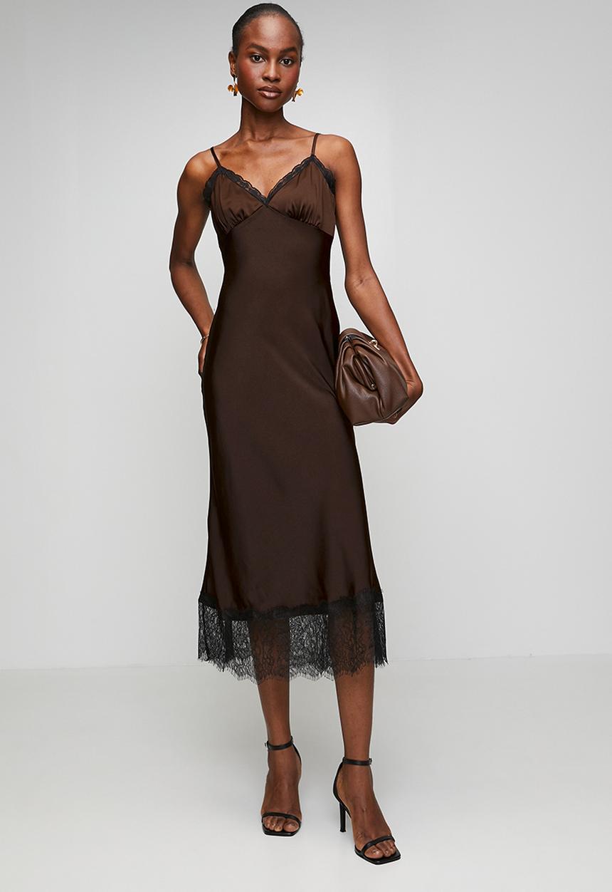 New Look - Occ willow wide lace strappy midi - Choc